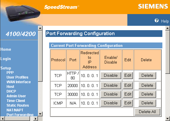 Siemens 4100/4200 Port Forwarding