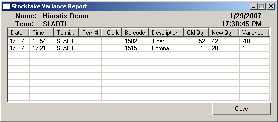 Stocktake Variance Report