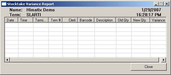 Blank Stocktake Variance Report
