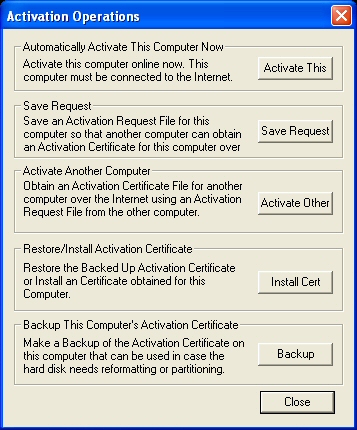 Activation Operations Dialog