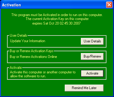 Activation Dialog